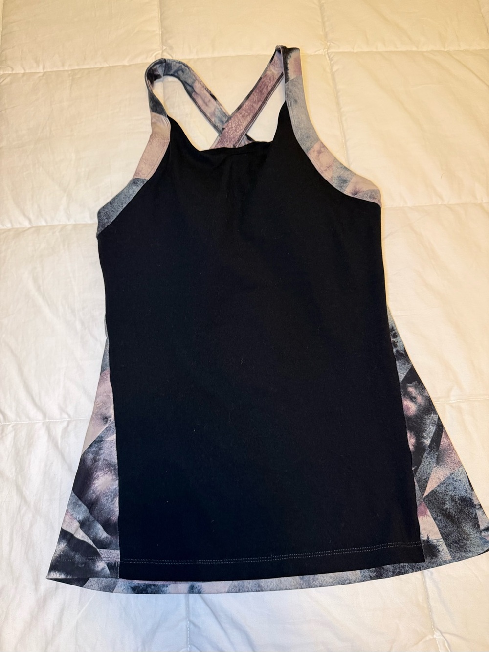 Lucy Women’s Black active Tank with Subtle Tie-Dye Trim